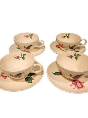 Vintage Harmony House Betsy Rose tea cups and saucers set of 4 Circa 1952